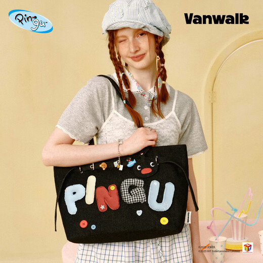 VANWALK Pingu New Girls Large Capacity Denim Handheld Tote Bag Daily Outing Shoulder Bucket Bag Denim Blue