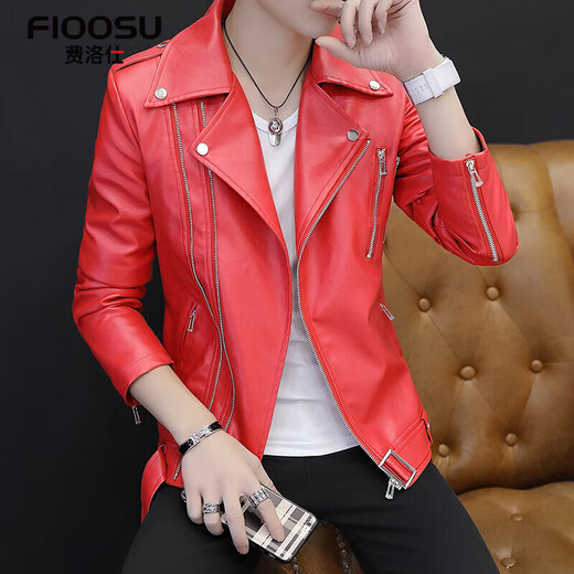 Fellows Youth Personalized Short Leather Jacket Men's Motorcycle Leather Jacket Seasonal Handsome Casual Hairstylist Non-Mainstream Jacket 8203 Black M (90-105Jin Jin is equal to 0.5kg)