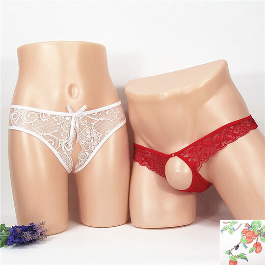 Couple underwear room fun large size hollow thong men and women open crotch pants couple suit sexy free white + red see details