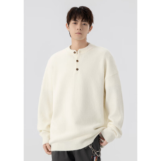 Zhiwei gray American Henry collar sweater for men autumn and winter 2025 new thickened warm sweater jacket with sweater inside light gray XL recommended 125-145Jin Jin equals 0.5 kg