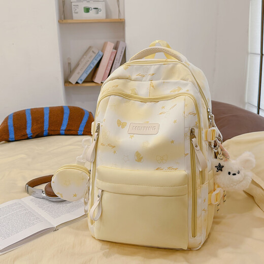 KATELUO school bag junior high school girls blue ins style high school students high appearance 2025 new female large capacity backpack shoulder bag blue with flying rabbit pendant