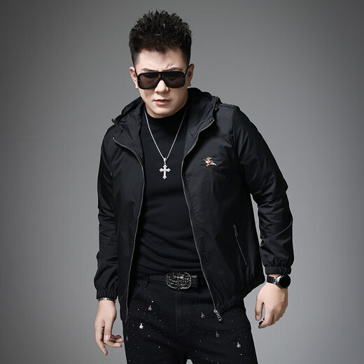 ROYAL PALM POLO SPORTS CLUB European station men's high-end spring and autumn trendy brand embroidered hooded jacket men's coat men's new autumn top casual black 4XL