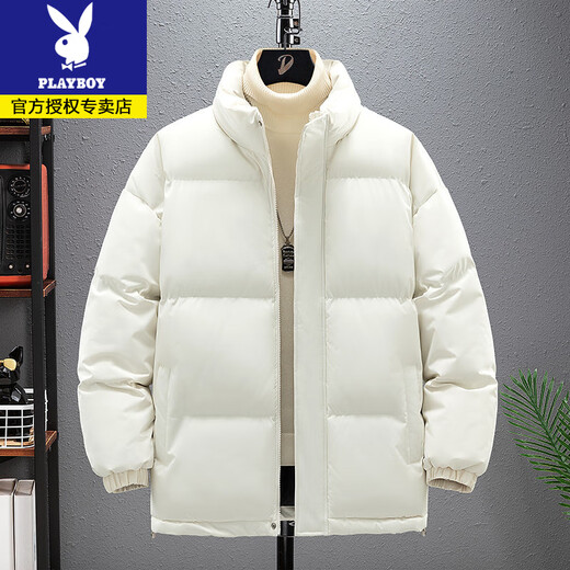 Playboy Down Jacket Men's Winter Thickened Jacket Cotton Warm Jacket Plus Size Fat Men's Cotton Jacket 9988 Black Stand Collar XL 130-145Jin Jin is equal to 0.5 kg