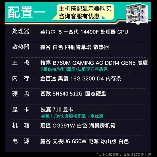 GIGABYTE 14600K Core Display No Graphics Card Host 265K/14700KF/285K/14900K/245K/14490F Desktop Game Office Computer Assembly DIY Complete Machine with a 14490F+710 Graphics Card Host