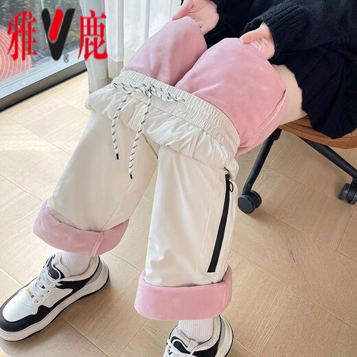 Yalu thickened down pants overalls for women 2025 winter new Northeast warm and cold-proof snow waterproof skiing off-white M