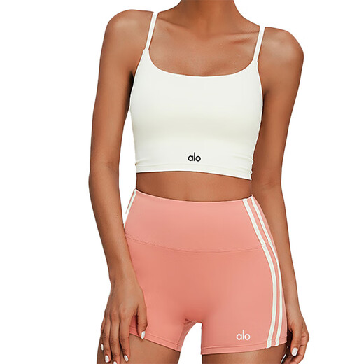 ALO YOGA yoga set yoga American sexy cross back beautiful Pilates fitness contrast color shorts camisole two-piece set light luxury black (top) M