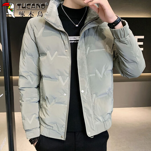 啄木鸟（TUCANO）羽绒服男款立领外套男冬季保暖面包服防寒休闲工装上衣 豆绿 L 