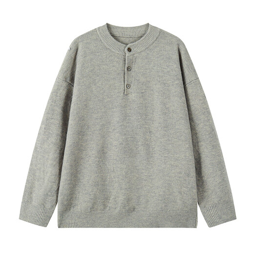Zhiwei gray American Henry collar sweater for men autumn and winter 2025 new thickened warm sweater jacket with sweater inside light gray XL recommended 125-145Jin Jin equals 0.5 kg