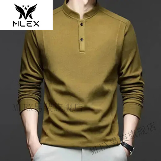 MLEX cotton industry autumn and winter double-sided German velvet bottoming shirt men's Henry collar trendy versatile long-sleeved T-shirt stand-up collar sweatshirt gray 4XL