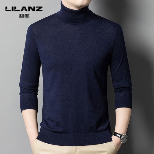 Lilang Light Luxury Turtleneck Worsted Wool Sweater Men's Spring and Autumn Thin Long Sleeve Bottoming Shirt 100 Pure Wool 60 Count Super Fine Black Thin Section 4XL (190)