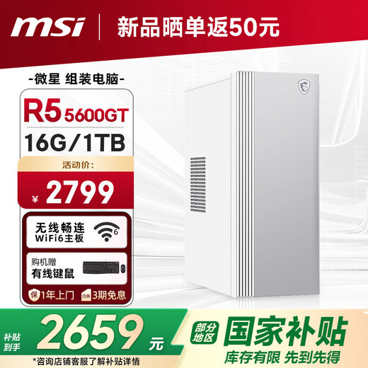 MSI Family Bucket Creator AMD Ryzen R5 5600GT/16G/1T National Subsidy 20% Designer Full Set Commercial Office Desktop Computer Host