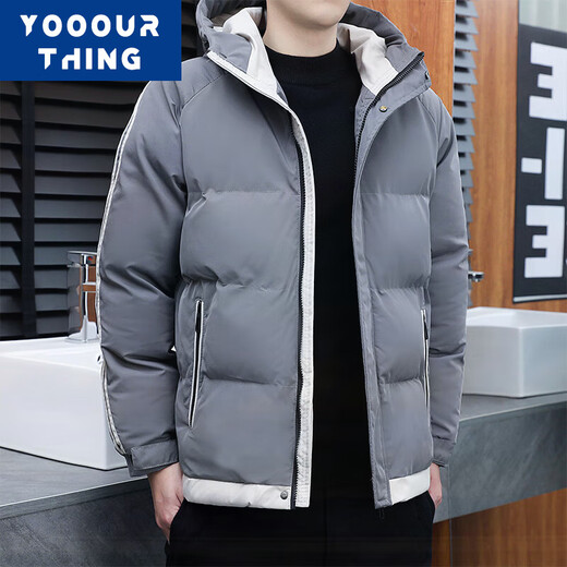 YOOOURTHING Cotton Jacket Men's Autumn and Winter Hooded Trendy Brand Men's Fashion Trendy Short Cotton Jacket Warm Thickened Cotton Jacket Men Black XL (Recommended 110-135 Jin Jin equals 0.5 kg)