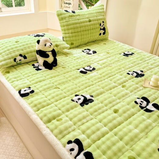 Fantasy thickened rabbit down milk velvet bed cover autumn and winter plus velvet quilted tatami plus velvet sheets baby velvet bed blanket mattress Forest Panda-Bubble Rabbit Velvet bed sheet style bed cover single piece-150x200cm encrypted warm velvet thermal storage constant temperature