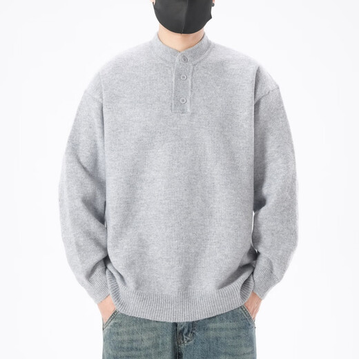 Baleno BALENO machine washable Henry collar sweater for men in winter Italian old money sweater lazy neutral wool sweater black M