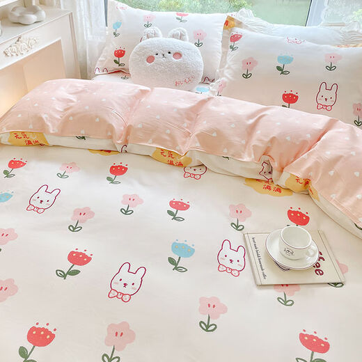 Vinoa cute cotton quilt cover single piece 100 cotton spring and summer children's dormitory single quilt cover 200x230 quilt three-piece set donut-red single quilt cover 110x150cm double needle craft kindergarten special