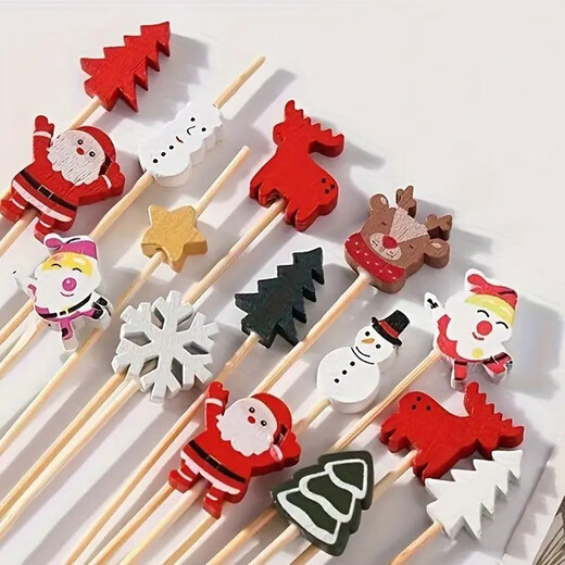Zi Jiafu Christmas bamboo skewers candied haws skewers cedar Santa Claus combination fruit skewers household commercial disposable fruit forks Christmas mixed style (/pack) 100 pieces 12cm