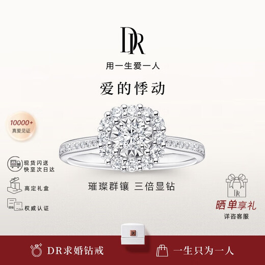 DR Spot Round Diamond Thrill of Love BELIEVE Proposal Diamond Ring Platinum Ring for Women 9 Points H Color SI1 No. 14