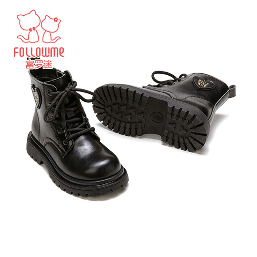 Fuluomi Girls' Martin Boots Winter Fashionable and Versatile Children's Velvet Anti-Slip Short Boots Black (Fellow Style) 38