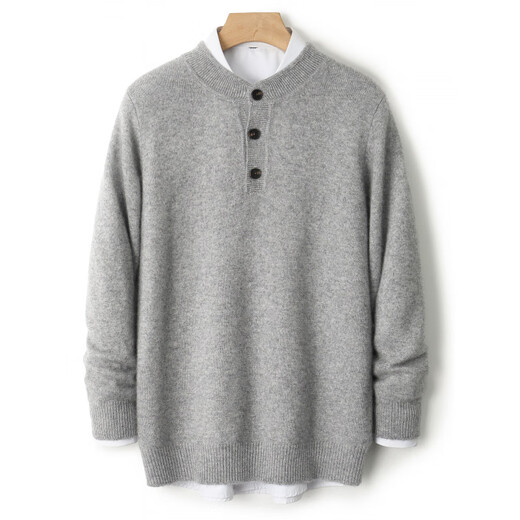 EMZ Ordos thickened Henry collar cardigan men's round neck half-buttoned autumn and winter bottoming shirt warm knitted top this blue S