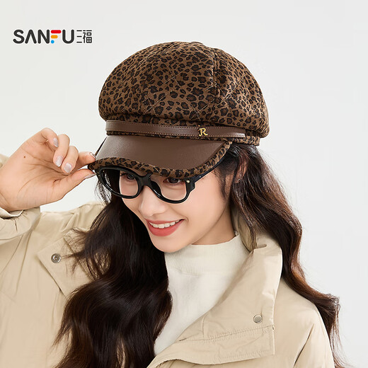 SANFU quilted leopard print octagonal hat fashionable personalized clothing accessories accessories hat painter hat 850833 leopard print coffee color one size
