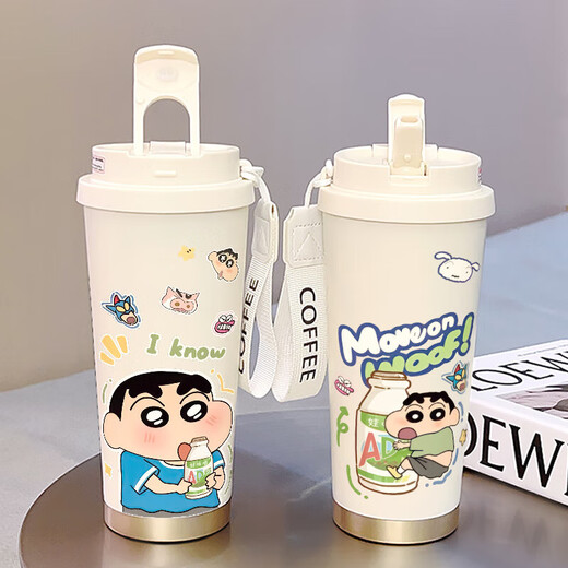Cartoon Xiaoxin thermos cup, straw, large capacity water cup, men's and women's high-looking coffee cup for children and students, antique white-BXAB0159 Xiaoxin taking off pants, stainless steel