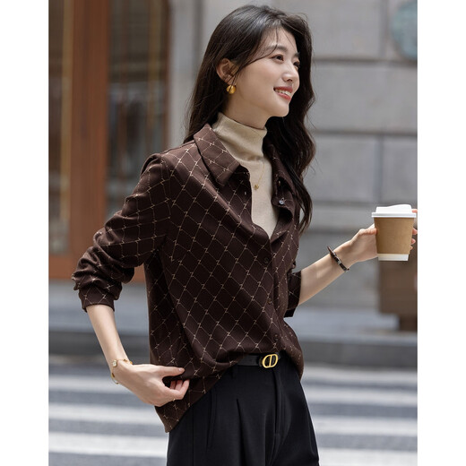 Demana Elegant Aesthetics Winter Temperament Commuting Lapel Letter Jacquard Shirt Loose Tibetan Flesh Shirt Women's Top