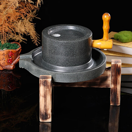 Shijanu retro small stone mill household handmade stone mill household stone mill disc small stone mill household mini stone mill soy milk tofu machine 17*27 wooden handle (kindergarten model)