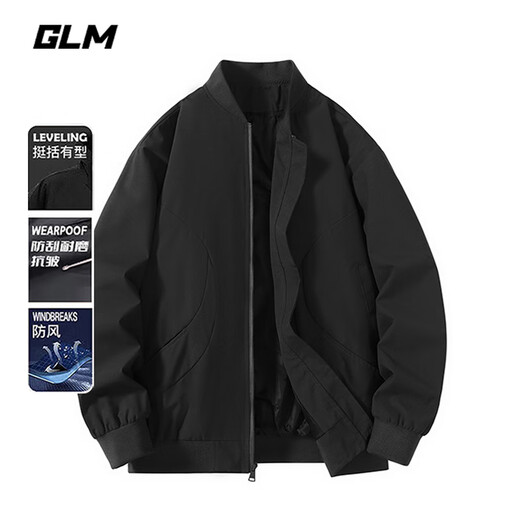 GLM jacket men's spring and autumn loose jacket men's casual simple baseball uniform men's comfortable versatile top black 3XL