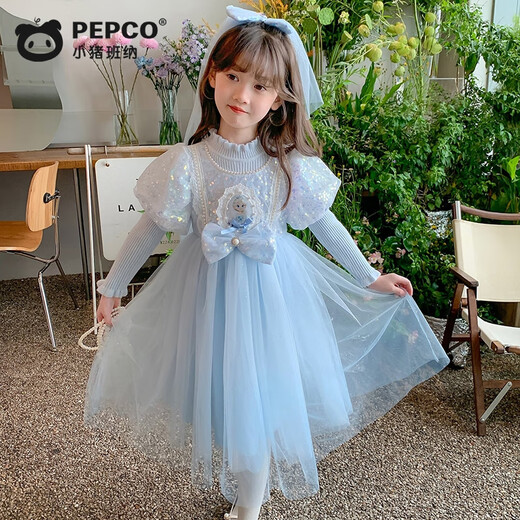 Piggy Banner (PEPCO) Mädchen Elsa Prinzessin Kleid Winterkleidung Kinder Modischer Winter Mädchen Elsa Rock Herbstkleid Blau 110