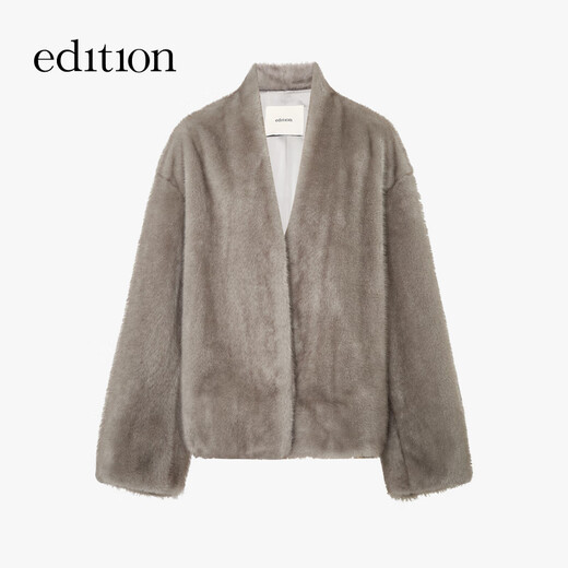 Edition Plush Jacket Women's 2025 Winter New Light Luxury Thousand Gold Style Imitation Rabbit Fur Eco-Friendly Fur Jacket Stone Gray M