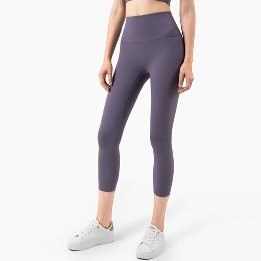 American Yoga Cropped Pants Quick-drying Nude Peach Hip High Waist Stretch Bottom Cycling Pants Pilates Fitness Pants Women Purple Gray (Cropped Pants) M /6 Size 101-115Jin Jin is equal to 0.5 kg