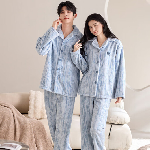 Cat Man Coral Fleece Couple Pajamas Autumn and Winter 2025 New Thick Velvet Casual Cartoon Flannel Ladies Home Clothes 88951 M