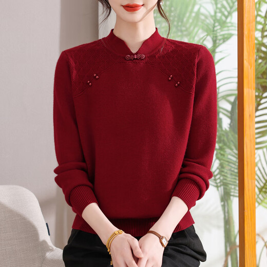 Hodo (Hodo) mother's outfit plus velvet and thickened warm base layer red sweater for the year of birth in autumn and winter middle-aged women's inner knitted sweater