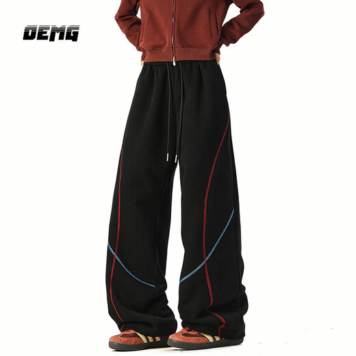 OEMG American Contrast Color Scimitar Casual Pants Men's Autumn New Trendy Straight Loose Wide Leg Versatile Long Sweatpants Navy Blue XL Recommended 110-130Jin Jin equals 0.5kg
