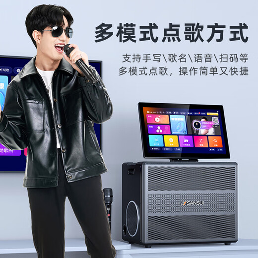 SANSUI Home KTV Audio-Set Singing Home Outdoor Square Dance Video Audio Verstärker Karaoke All-in-One-Maschine K Song Spezialausrüstung Desktop-Bluetooth-Lautsprecher Subwoofer E30+ Halterung Trolley-Tasche vier Bass 34 Lautsprecher
