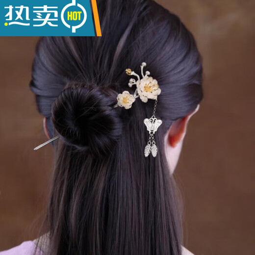 Qinting peony hairpin silver hairpin temperament Hanfu ancient costume step shake peony and peony hairpin ethnic style silver hairpin peony and peony hairpin