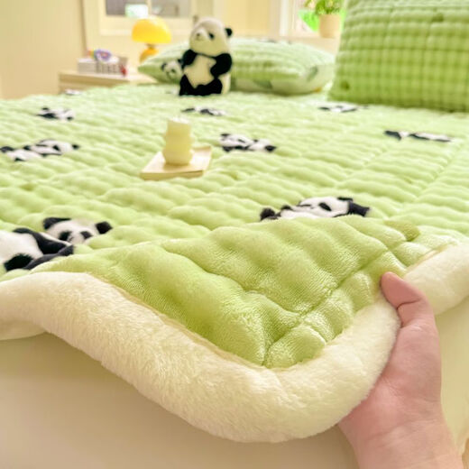 Fantasy thickened rabbit down milk velvet bed cover autumn and winter plus velvet quilted tatami plus velvet sheets baby velvet bed blanket mattress Forest Panda-Bubble Rabbit Velvet bed sheet style bed cover single piece-150x200cm encrypted warm velvet thermal storage constant temperature