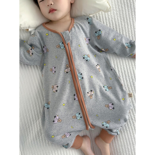 Autumn and winter children's pure cotton split-leg sleeping bag baby brushed home clothes jumpsuit baby girl anti-kick quilt boy baby pajamas yellow puppy H 80 (recommended 70-80cm)