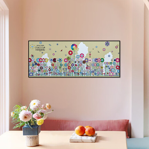 The third is Takashi Murakami, Summer Flower Field with Golden Sky, Canvas Print, Mural Living Room Sofa Background Decorative Painting, Black Aluminum Alloy 36*91cm