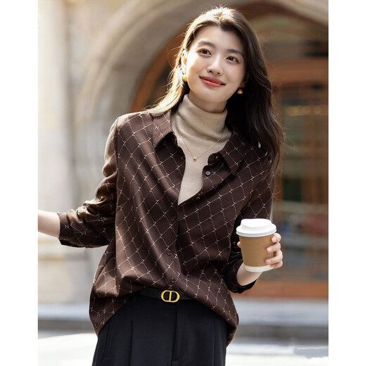 Demana Elegant Aesthetics Winter Temperament Commuting Lapel Letter Jacquard Shirt Loose Tibetan Flesh Shirt Women's Top