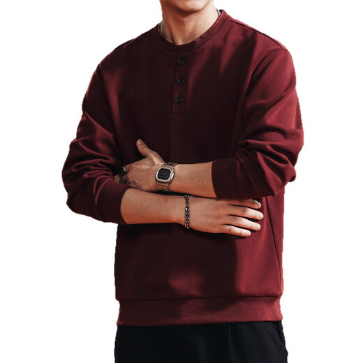 GOLDLION G+ Jinlilai broken code 2026 high-end Japanese retro heavyweight tough guy Henry collar sweatshirt men's loose autumn new style maroon 2XL suitable for 170-190Jin Jin equals 0.5 kg