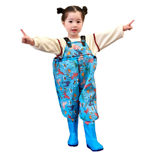 Water wading pants for children, one-piece waders for children to play in the water, kindergarten waterproof clothes for children and babies, equipment for going to the sea, sky blue overalls 40 32, inner length 20cm, order one size larger than normal shoe size
