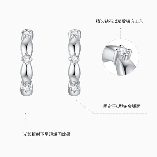 Chao Acer Platinum Diamond Earrings for Women PT950 Earrings C-shaped Simple and Exquisite Sparkling Gift for Girlfriend’s Birthday Single Style, Free Silicone Ear Plugs