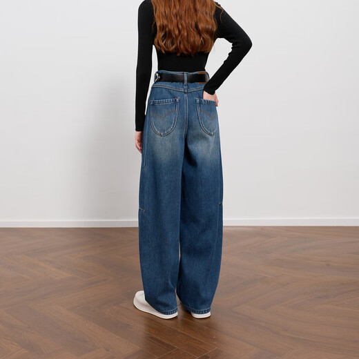 Three-color plus velvet 2025 winter new scimitar jeans casual loose trousers simple M haze blue M 160/68A