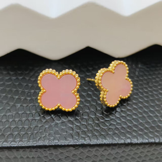 18K gold four-leaf clover earrings as a birthday gift for your girlfriend, versatile for daily commuting and dating, as a Valentine’s Day gift for girls, red