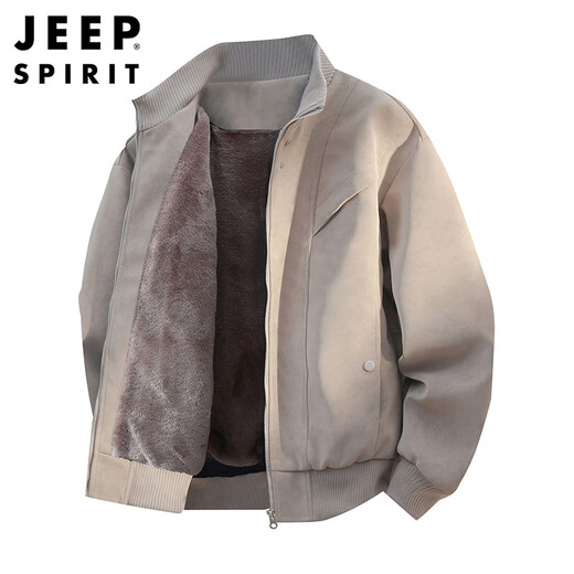 JEEP SPIRIT Jeep velvet thickened suede leather jacket men's autumn and winter high-end jacket coffee plus velvet 4XL