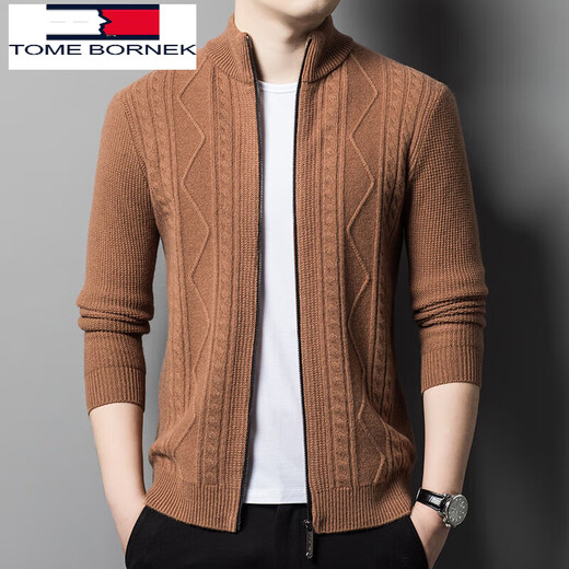 TOME BORNEK Tommy Tommy men's cardigan autumn and winter new knitted stand-up cardigan fashion casual jacket middle-aged men solid gray 165/48/M