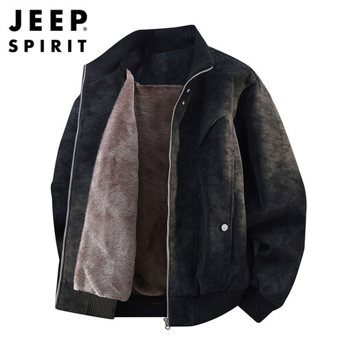 JEEP SPIRIT Jeep velvet thickened suede leather jacket men's autumn and winter high-end jacket coffee plus velvet 4XL