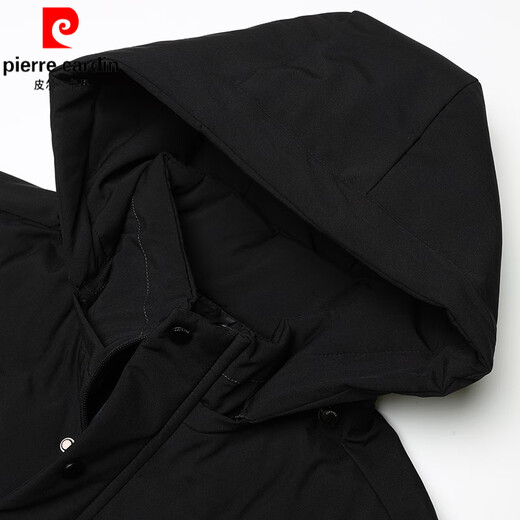 Pierre Cardin mid-length cotton coat men's winter hooded casual thickened warm cotton coat young and middle-aged men's winter cotton-padded jacket trendy black 2XL 185
