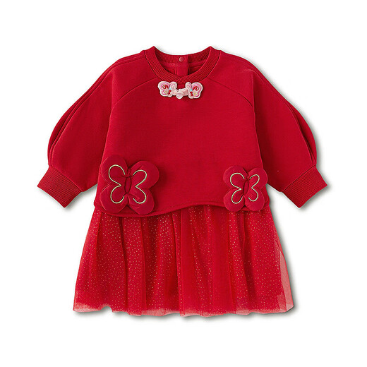 BalaOne children's clothing girls new Chinese style mesh skirt splicing red Chinese red 60611 80